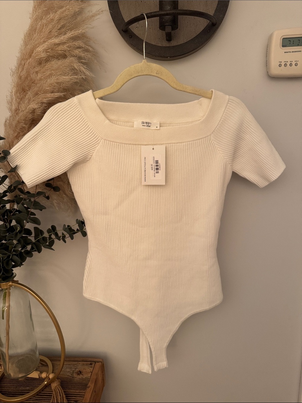 Square Neck Ribbed White Bodysuit